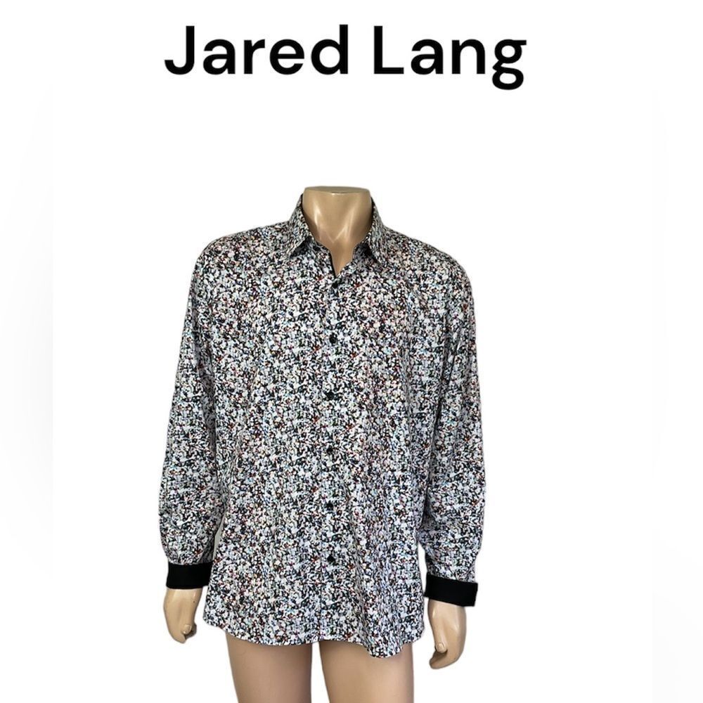 Jared Lang Colorful Print Black Folded Cuff Long Sleeve Button Down Shirt 3XL